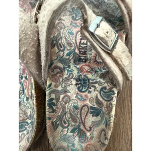 Birkenstock Salina Suede Sandals Cream Paisley Print Footbed Womens 39 L8 M6 thumbnail 4