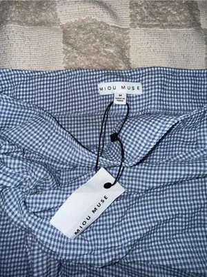 Miou Muse Light Blue Gingham Wrap Skirt Midi Draped Tie Detail Womens Size M NWT thumbnail 2
