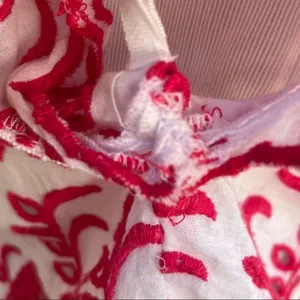 Anthropologie Vanessa Virginia Embroidered White and Pink Cotton Eyelet Top S thumbnail 7