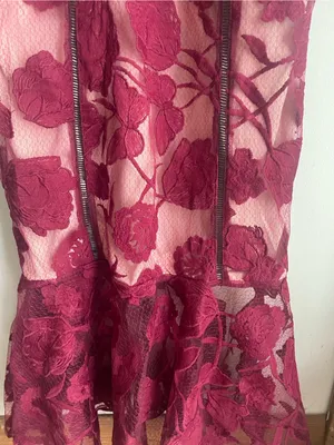Lulus Alluring Dream Burgundy Floral Mesh Lace Trumpet Midi Dress thumbnail 9