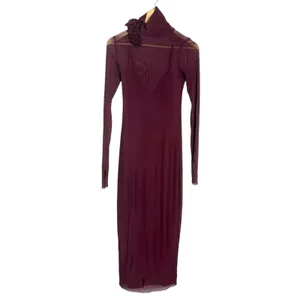 AFRM Revolve Shailene Fig Burgundy Mesh Long Sleeve Rosette Turtleneck Dress XS thumbnail 2