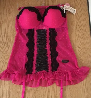 #1 New Playboy Vintage Sexy Padded Bustier With Thong Hot Pink Black size Medium thumbnail 1