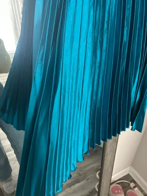 Teal Pleated Midi Skirt Blue thumbnail 4