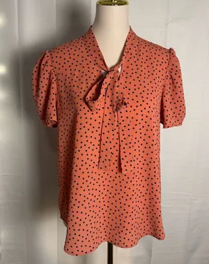 O L M Black and Orange Puff Sleeve Blouse with Tie Front thumbnail 1