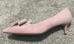 Baby Opal Blush Pink Leather Suede Tassel Bow Kitten Heel Loafer Mule thumbnail 4