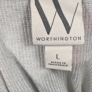 Worthington Blouse Women's Large Silver Metallic Button Up Sheer Collared Layer thumbnail 5