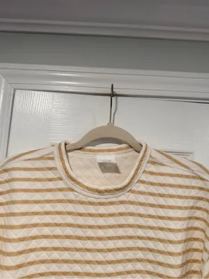 NWOT J. Crew Size S Tan Cream Reversible Quilted Striped Crew Sweatshirt thumbnail 2