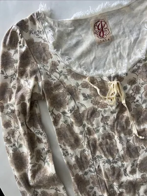Jaya Vintage VTG Cotton Floral Cream Cottagecore Prairie 90s Lace Up Bell Top S thumbnail 4