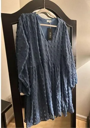 NEW Mini Dress V Neck Flowy Casual Swiss Dot XL thumbnail 1