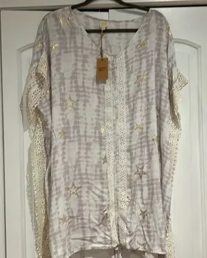 Surf Gypsy Boho Light Purple Tie Dye, Metallic Star Print Swim Coverup medium‎ thumbnail 1