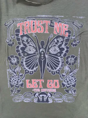 Trust Me Let Go.. The Universe Butterfly Green Top Size L/XL thumbnail 5