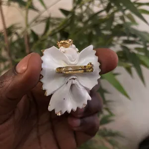 White and gold angel figurine angel doll brooch pin halo saint. Approx 1.8” long thumbnail 4