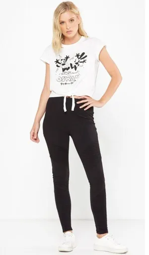 Cotton On Tranquil Moto Leggings Black Suede Velour Stretchy Edgy Tights Skinny thumbnail 4