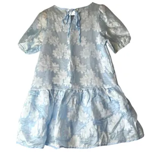 Pink Ripple Womens S Swing Dress Puff Sleeve Drop Waist Blue Floral Garden Party thumbnail 2