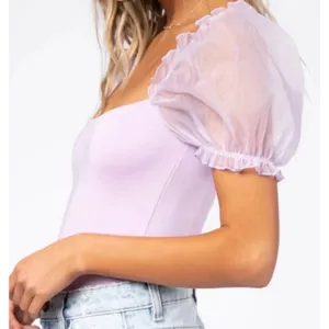 Princess Polly 4 Girl In Love Bodysuit Blouse Lilac Purple Puff Sleeve Coquette thumbnail 3