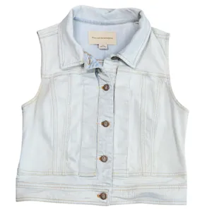 Pilcro and the Letterpress Denim Vest Women Medium Light Wash Blue Stretch Crop thumbnail 1