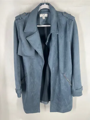 Magaschoni Dusty Blue Faux Suede Open Front Moto Jacket XL thumbnail 2