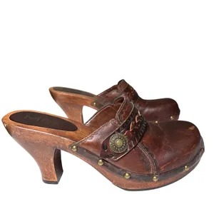 MIA Brown Leather Clogs Womens 7 Braided Studded Wood Platform Boho 70s thumbnail 4