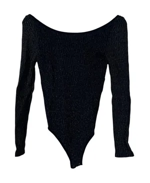 Free People Intimately Ribbed Metallic Bodysuit Navy Gold Sparkle Size XS/S thumbnail 1