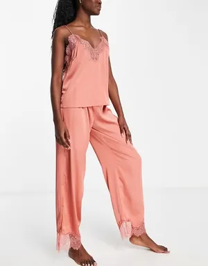 NWOT ASOS DESIGN satin pajama cami with lace in rust. Size US 10 thumbnail 2