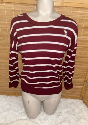 Abercrombie & Fitch Striped Crewneck burgundy Sweater Y2K vintage woman’s S thumbnail 1