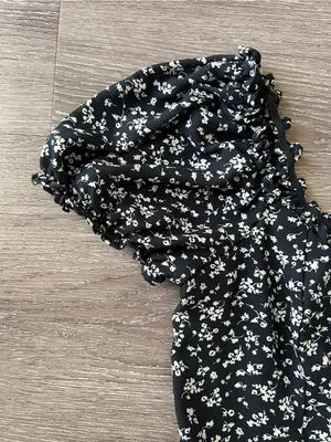 TRIXXI Black Floral Wide Leg Jumpsuit Puff Sleeve Smocked Back S thumbnail 8