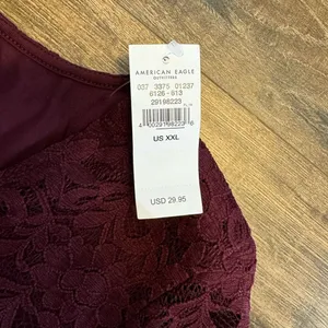 American Eagle Outfitters Maroon Lace Ruched Tie Front Ruffled Hem Crop Top thumbnail 4
