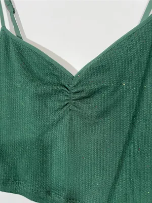 Aerie Superchill Waffle Bra Top in Dark Green Speckle Size Large thumbnail 2