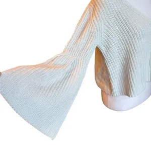 Free People Damsel Boxy Cream Chunky Knit Sweater Bell Sleeve Womens Small thumbnail 4