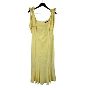 Lulus Women’s Bimini Light Yellow Swiss Dot Tie-Strap Midi Dress Size XL NWT thumbnail 2