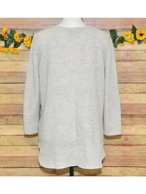 Neiman Marcus Cashmere Sweater L Beige 100% Cashmere Silk Hem V Neck Tunic thumbnail 6