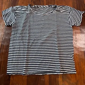 J.Crew Womens Navy White Striped 100% Linen Short Sleeve T-Shirt Size L RN77388 thumbnail 1