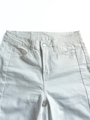 Sidefeel Women White Wide Leg Jeans High Waist Stretchy Raw Hem Denim Pants Sz 6 thumbnail 5