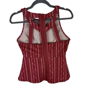 Alya Red Lace Strappy‎ Racerback Lined Peplum Tank Blouse Size S thumbnail 2