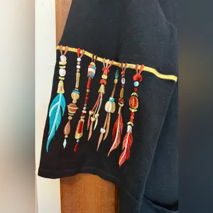 Bob Mackie Women’s Black Wearable Art Feather Cardigan Sweater Dream Catcher thumbnail 5