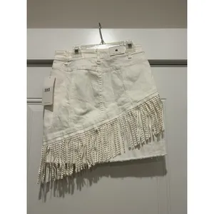 Western Fringe White denim Mini Skirt size Medium Boho Festival Country Concert thumbnail 5