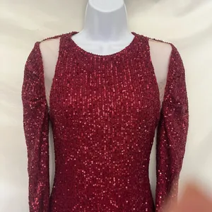 Y2K Luxe Dress Red Sequin Mini Dress Sz S Mesh Cutout Clubwear Glam Holiday NYE thumbnail 2