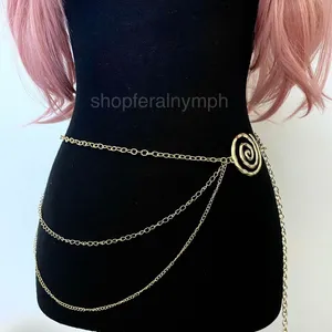 Gold Y2K Spiral Swirl Draped Layered Chain Belt, Fits 16-44 Inches, X7GA1405 thumbnail 4