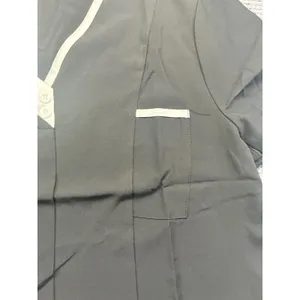 Womens Black White Trim V-Neck Scrub Top Short Sleeve Housekeeping Uniform Large thumbnail 3