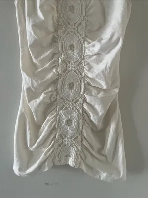 Express Ivory White Lace Ruched Tank Top Small Romantic Cottagecore Dainty thumbnail 4