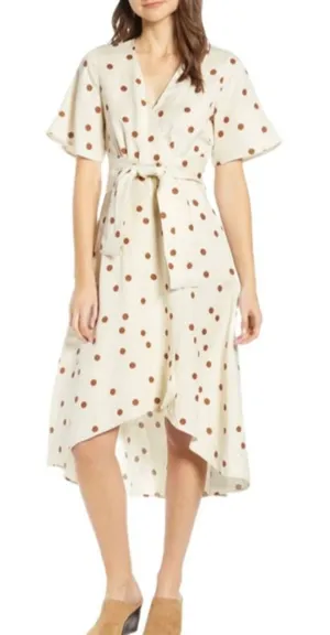 Moon River Polka Dot Midi dress SIZE MEDIUM Cream/brown Linen Blend thumbnail 1