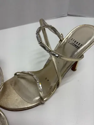 Stuart Weitzman Metallic Gold Leather‎ Strappy Sandals - Size 8. thumbnail 2
