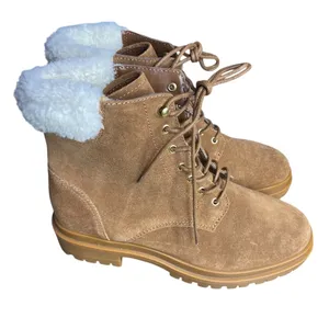 Lauren Ralph Lauren Carlee suede tan combat lace-up boots fauxshearling 8.5 New thumbnail 6