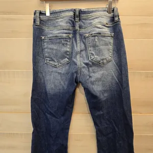 {29} KanCan Distressed Blue Jean Split Flare Hem Fringe Detail thumbnail 10