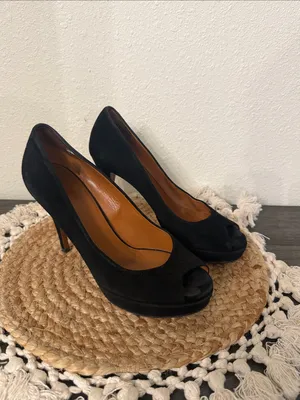 Gucci Black Suede‎ Peep Toe Platform Stiletto Pumps Heels Size 37 thumbnail 2