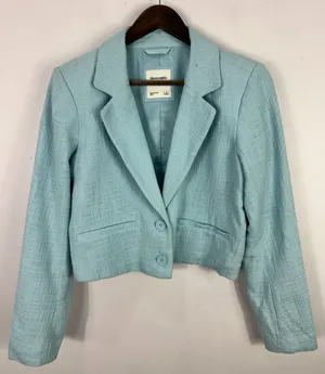 Abercrombie Fitch Light Blue Textured Cropped Blazer‎ Jacket Womens Size Small thumbnail 1