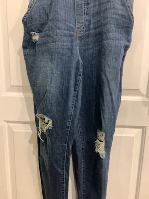 True Craft Women's Dark Wash Distressed Denim Overalls Size 13 thumbnail 2