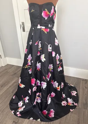 Sequin‎ Hearts Womens Strapless Floral Satin Ballgown Black Pink Size 9 thumbnail 1