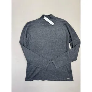 T Tahari Womens Mock Neck Sweater Top Size S Dark Grey Soft Knit Metallic Logo thumbnail 7