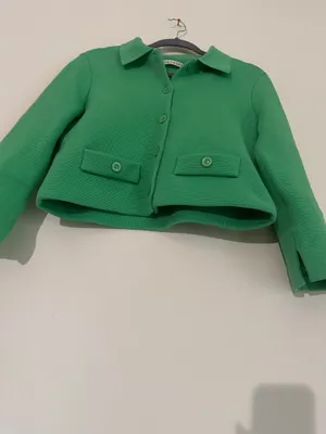 Alice + Olivia Ila Green Collared Knit Jacket Medium thumbnail 15